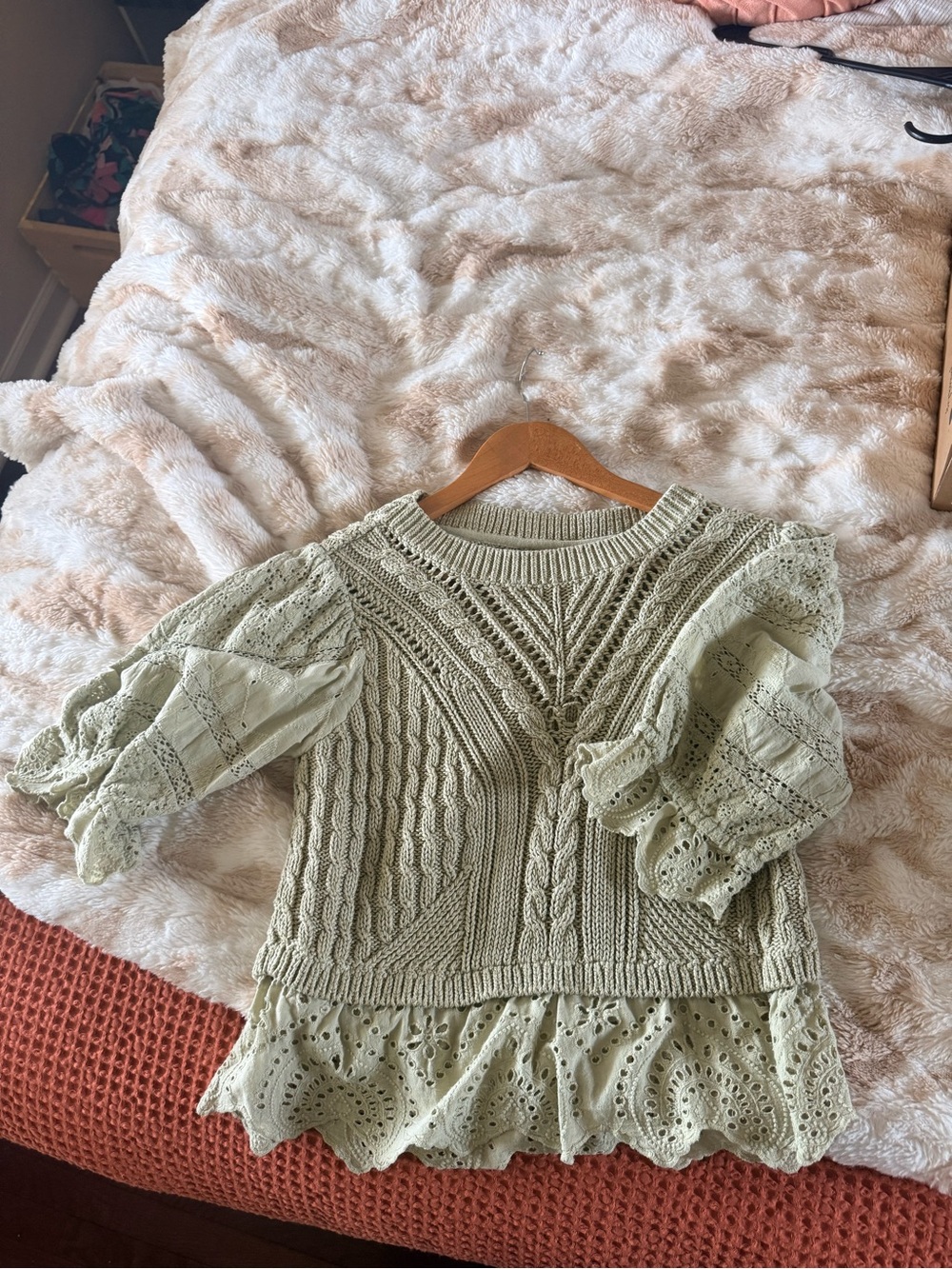 Anthropologie Olive Cream Cable Knit Sweater - Picture 8 of 12